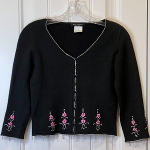 Betsy Johnson.RARE VINTAGE Cropped Sweater W/Embroidered Flowers - EUC - Size S